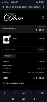 Hero15 coupon verification screenshot