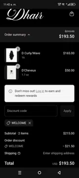 WELCOME coupon verification screenshot