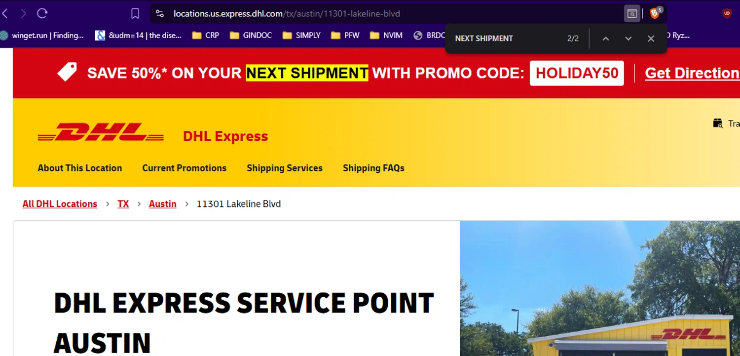 DHL promo code screenshot showing code HOLIDAY50 applied at DHL checkout page. Uploaded by SimplyCodes community member RickhiK on Oct 1, 2025