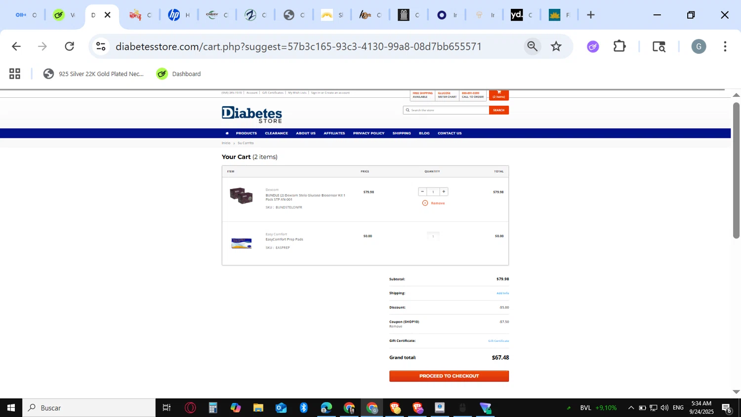DiabetesStore promo code screenshot showing code SHOP10 applied at DiabetesStore checkout page. Uploaded by SimplyCodes community member guest_623525963 on Sep 24, 2025