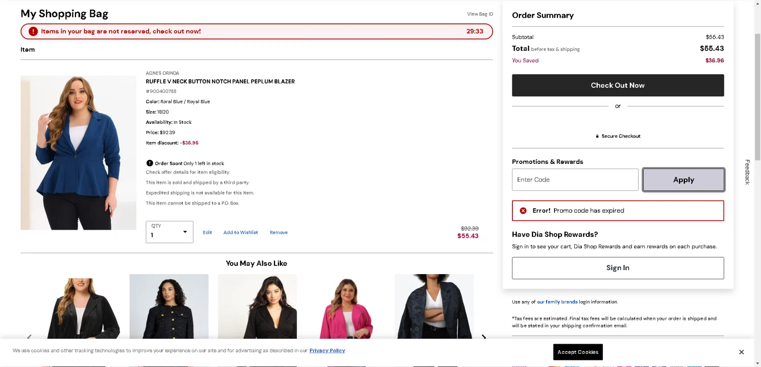Dia & Co promo code screenshot showing code DIASHOP40 applied at Dia & Co checkout page. Uploaded by SimplyCodes community member SwiftLynx7415 on Aug 5, 2025