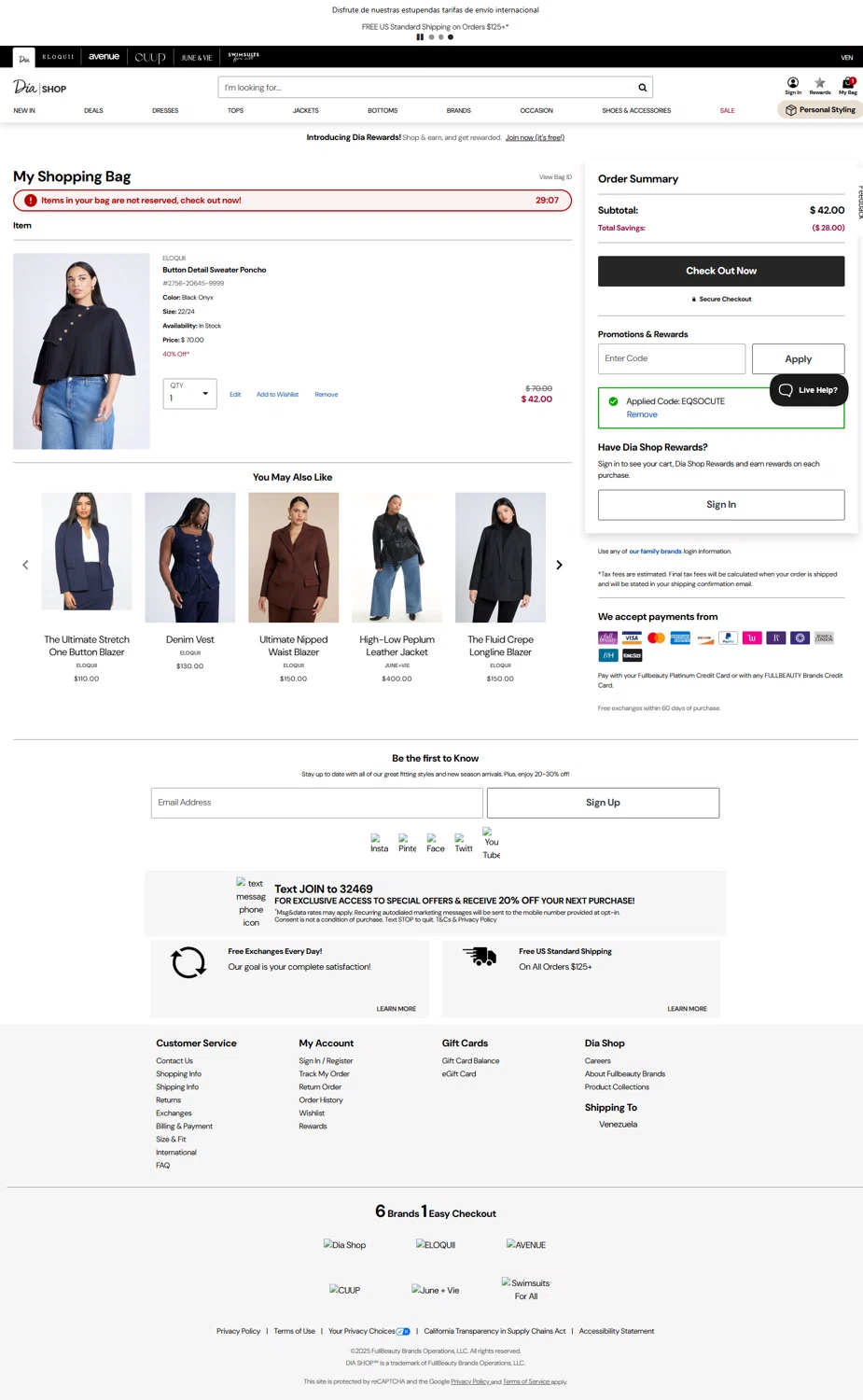 Dia & Co promo code screenshot showing code EQSOCUTE applied at Dia & Co checkout page. Uploaded by SimplyCodes community member Serdanvz on Aug 23, 2025