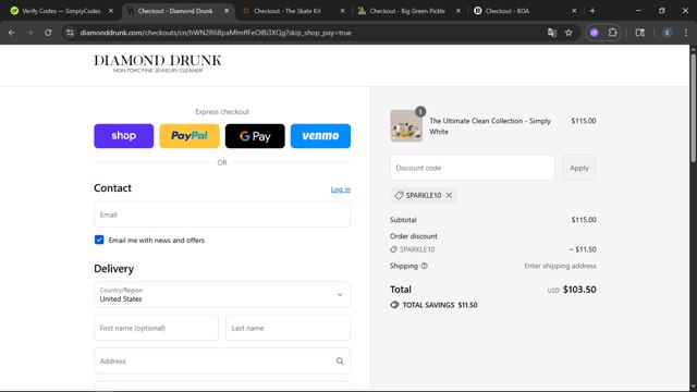 Diamond Drunk checkout page showing Diamond Drunk promo code box | Screenshot taken by SimplyCodes community member on Aug 31, 2025