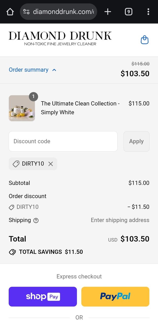Diamond Drunk checkout page showing Diamond Drunk promo code box | Screenshot taken by SimplyCodes community member on Aug 17, 2025