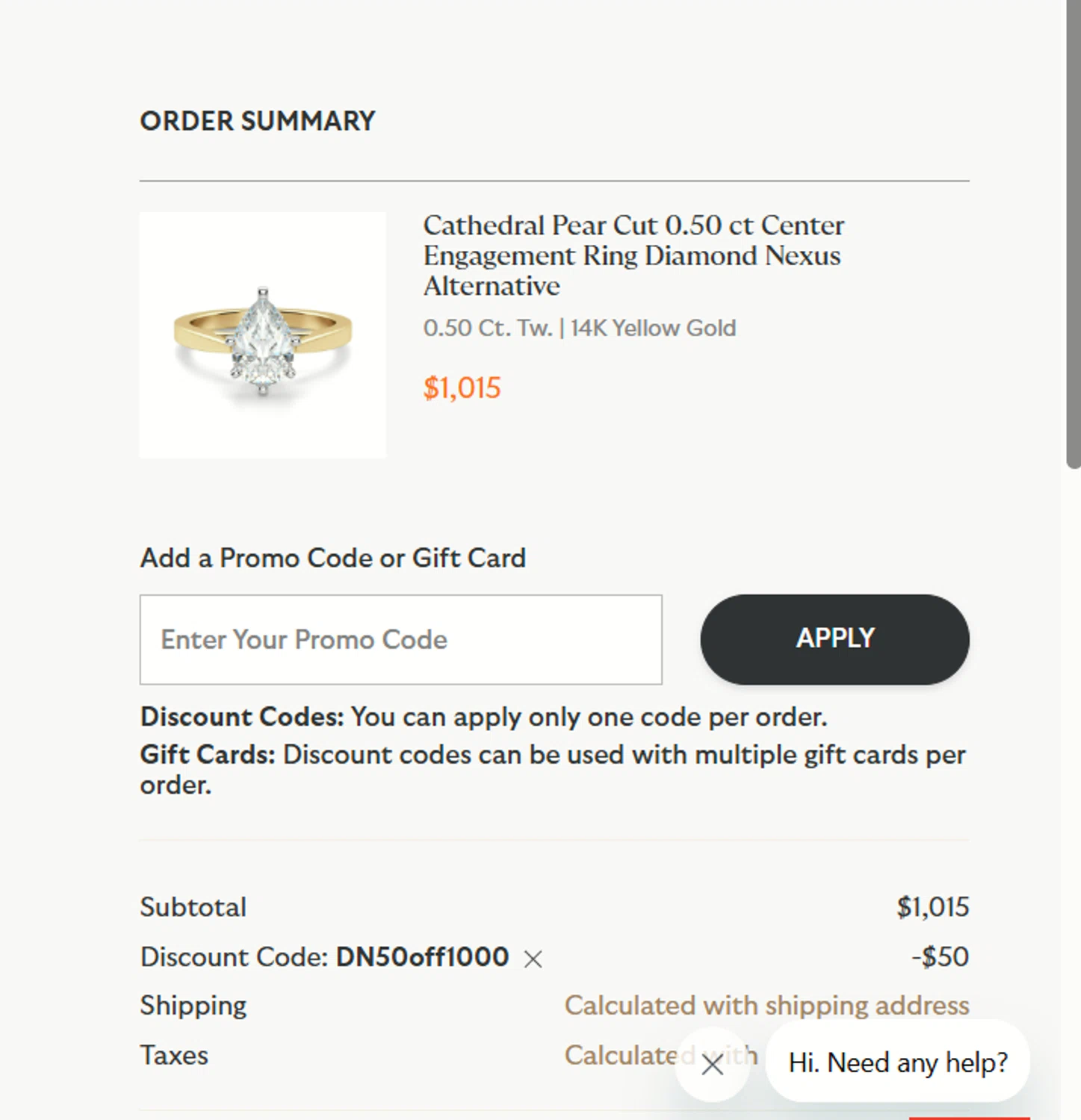 Diamond Nexus discount code screenshot showing code DN50off1000 applied at Diamond Nexus checkout page. Uploaded by SimplyCodes community member mangoBajito1543 on Jul 25, 2025