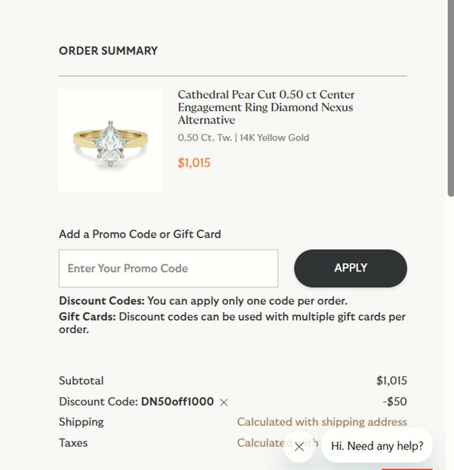 Diamond Nexus checkout page showing Diamond Nexus discount code box | Screenshot taken by SimplyCodes community member on Jul 25, 2025
