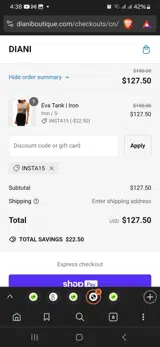 Insta15 coupon verification screenshot