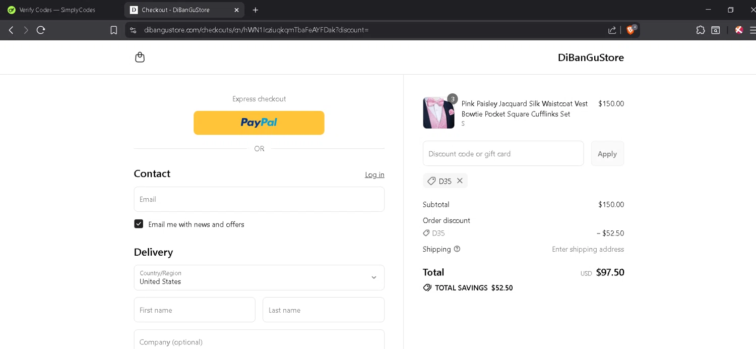 DiBanGu promo code screenshot showing code D35 applied at DiBanGu checkout page. Uploaded by SimplyCodes community member JosephStevens774 on Aug 1, 2025
