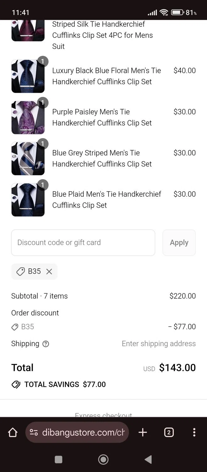 DiBanGu promo code screenshot showing code B35 applied at DiBanGu checkout page. Uploaded by SimplyCodes community member carlacabrera1 on Aug 6, 2025