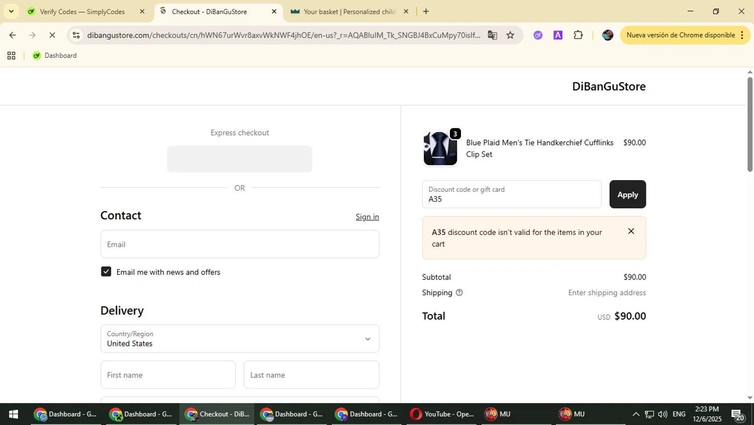 DiBanGu promo code screenshot showing code A35 applied at DiBanGu checkout page. Uploaded by SimplyCodes community member Typhlosion on Dec 6, 2025