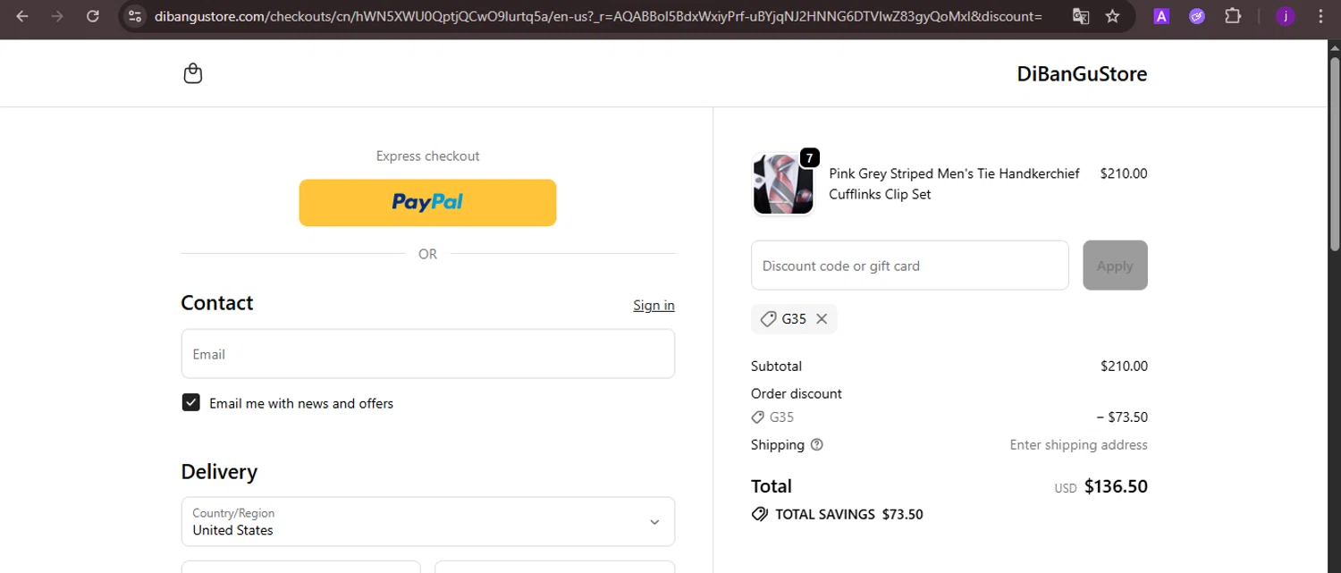 DiBanGu promo code screenshot showing code G35 applied at DiBanGu checkout page. Uploaded by SimplyCodes community member CoinMaverick1452 on Nov 21, 2025