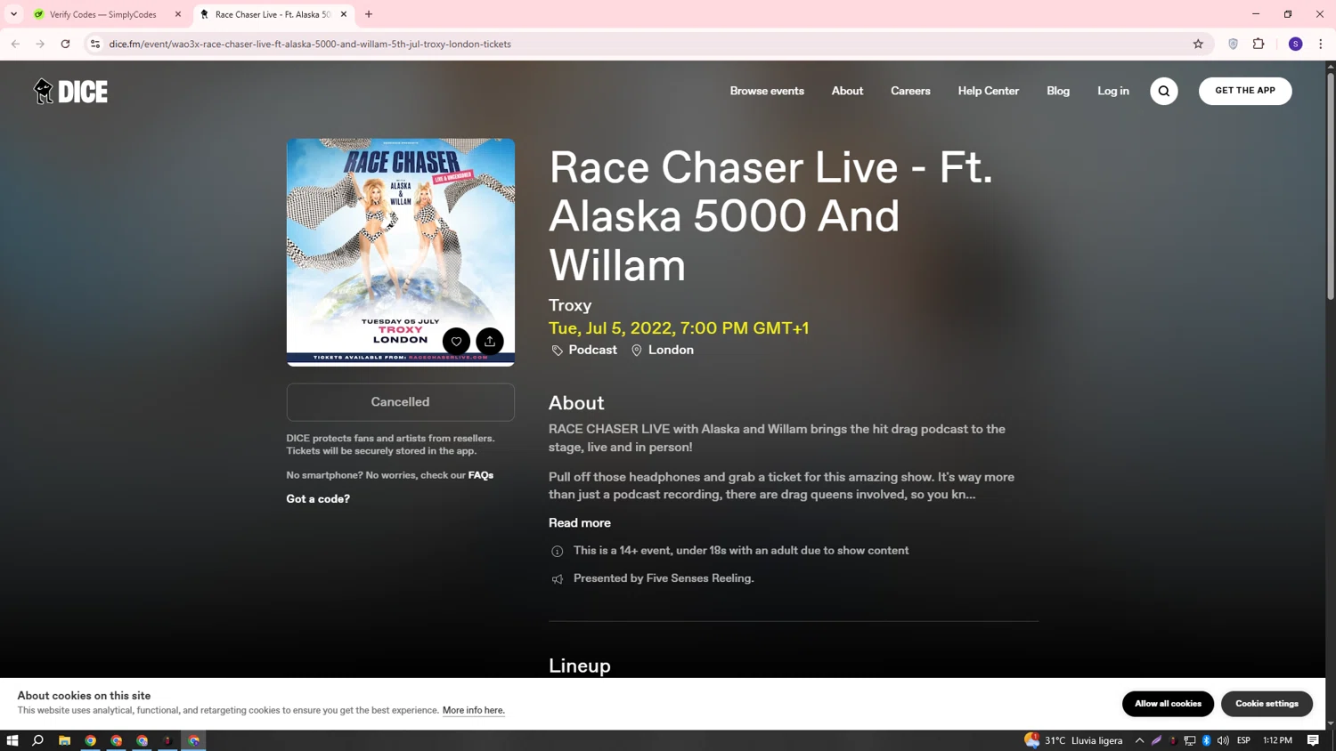 DICE FM discount code screenshot showing code ALASKA applied at DICE FM checkout page. Uploaded by SimplyCodes community member EnmanuelEDITOR on May 1, 2025