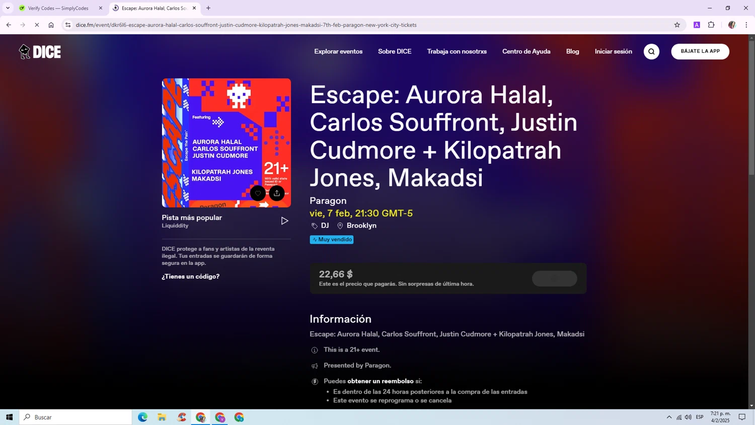 DICE FM discount code screenshot showing code BITEME2022 applied at DICE FM checkout page. Uploaded by SimplyCodes community member VictoriaC on Feb 4, 2025