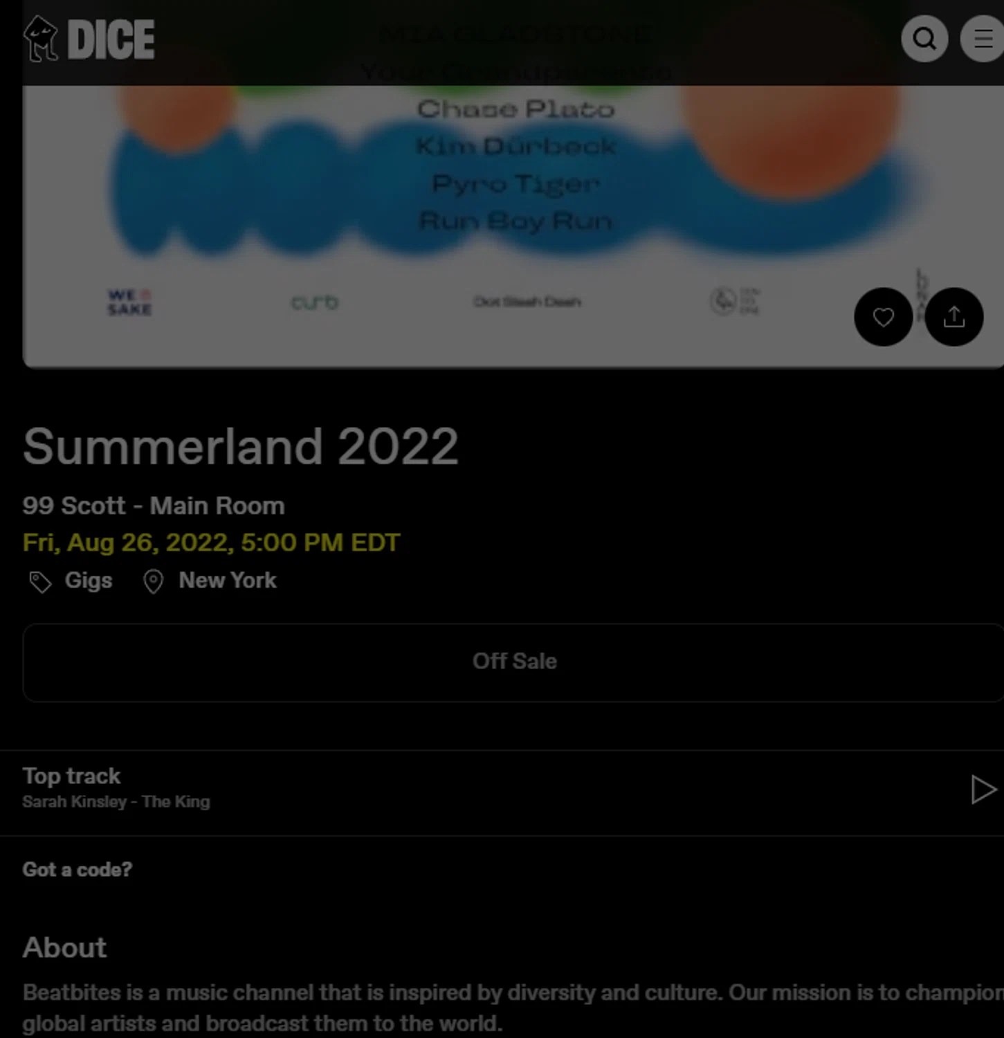 DICE FM discount code screenshot showing code BITEME2022 applied at DICE FM checkout page. Uploaded by SimplyCodes community member WoskalJR on Mar 10, 2025