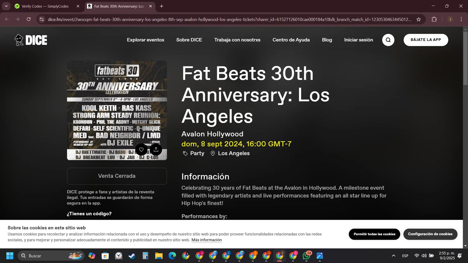 DICE FM discount code screenshot showing code FATBEATS30 applied at DICE FM checkout page. Uploaded by SimplyCodes community member VictoriousVirtuoso7711 on Feb 9, 2025