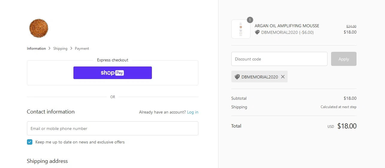 Michael diCesare Beauty checkout page showing Michael diCesare Beauty promo code box | Screenshot taken by SimplyCodes community member on May 21, 2020