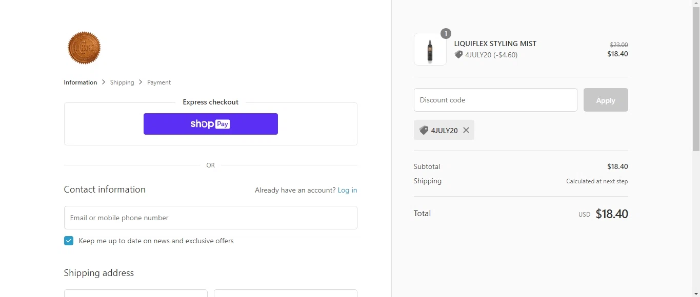 Michael diCesare Beauty checkout page showing Michael diCesare Beauty promo code box | Screenshot taken by SimplyCodes community member on Jul 6, 2020