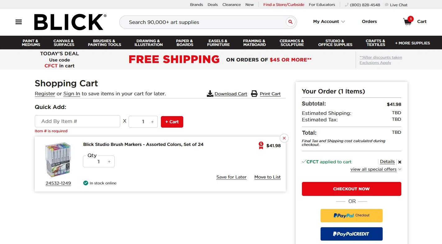 where to use Blick Art Materials promo code box