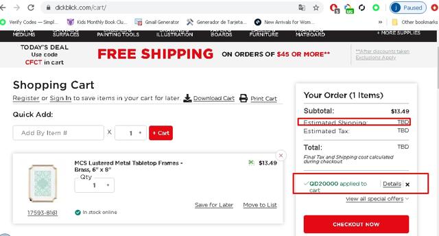 Blick checkout page showing Blick promo code box | Screenshot taken by SimplyCodes community member on Feb 8, 2021