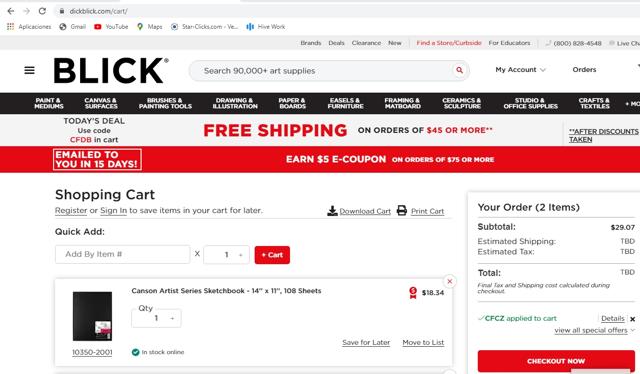 Blick checkout page showing Blick promo code box | Screenshot taken by SimplyCodes community member on Mar 15, 2021