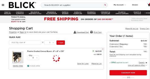 Blick checkout page showing Blick promo code box | Screenshot taken by SimplyCodes community member on Apr 19, 2021