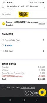 10offcatering coupon verification screenshot