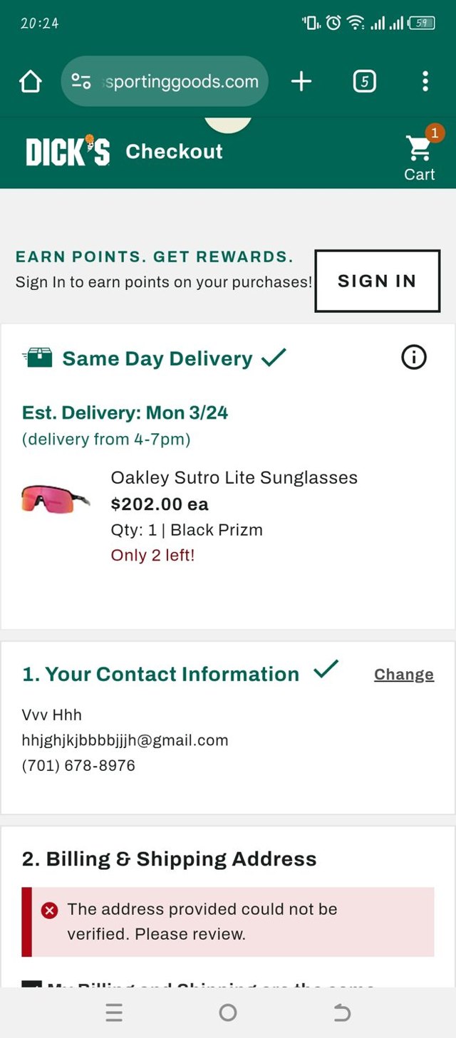 Dick's Sporting Goods checkout page showing Dick's Sporting Goods promo code box | Screenshot taken by SimplyCodes community member on Mar 24, 2025