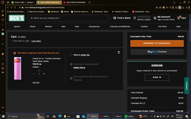 Dick's Sporting Goods checkout page showing Dick's Sporting Goods promo code box | Screenshot taken by SimplyCodes community member on Mar 4, 2025