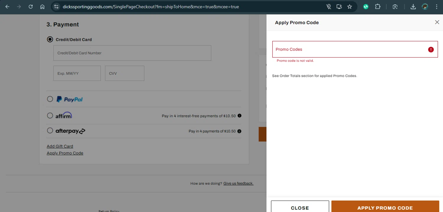 Dick's Sporting Goods promo code screenshot showing code VOLCLUB applied at Dick's Sporting Goods checkout page. Uploaded by SimplyCodes community member xAngel on Mar 5, 2025