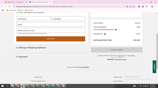 Dick's Sporting Goods checkout page showing Dick's Sporting Goods promo code box | Screenshot taken by SimplyCodes community member on Feb 7, 2025