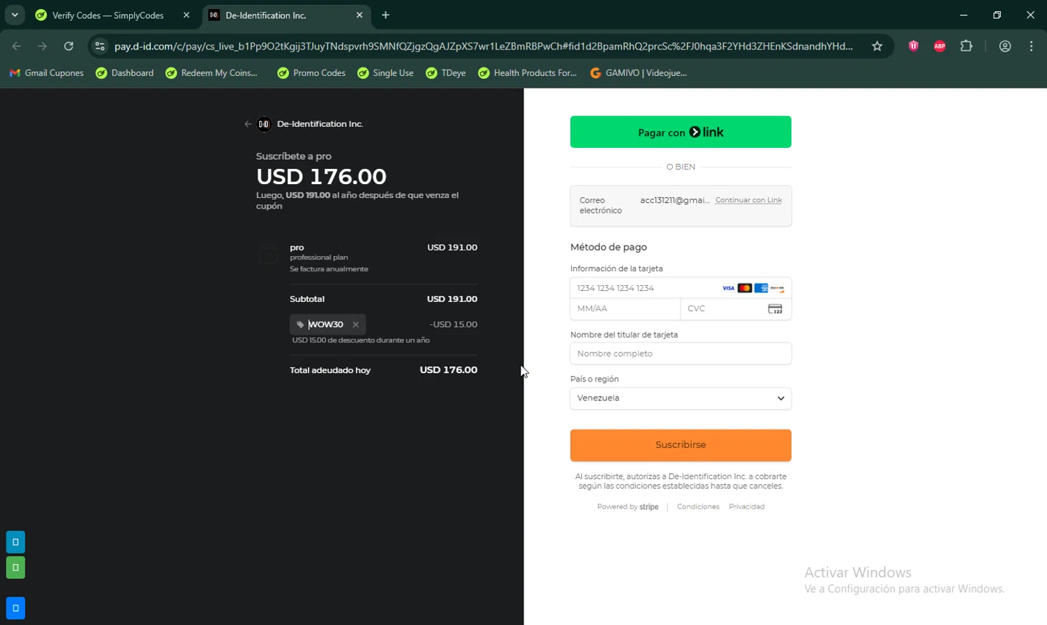 D-ID promo code screenshot showing code WOW30 applied at D-ID checkout page. Uploaded by SimplyCodes community member LHaunter on Nov 27, 2025