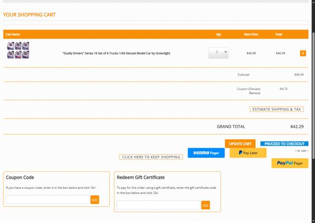 Diecast Models Wholesale checkout page showing Diecast Models Wholesale coupon code box | Screenshot taken by SimplyCodes community member on Sep 11, 2025