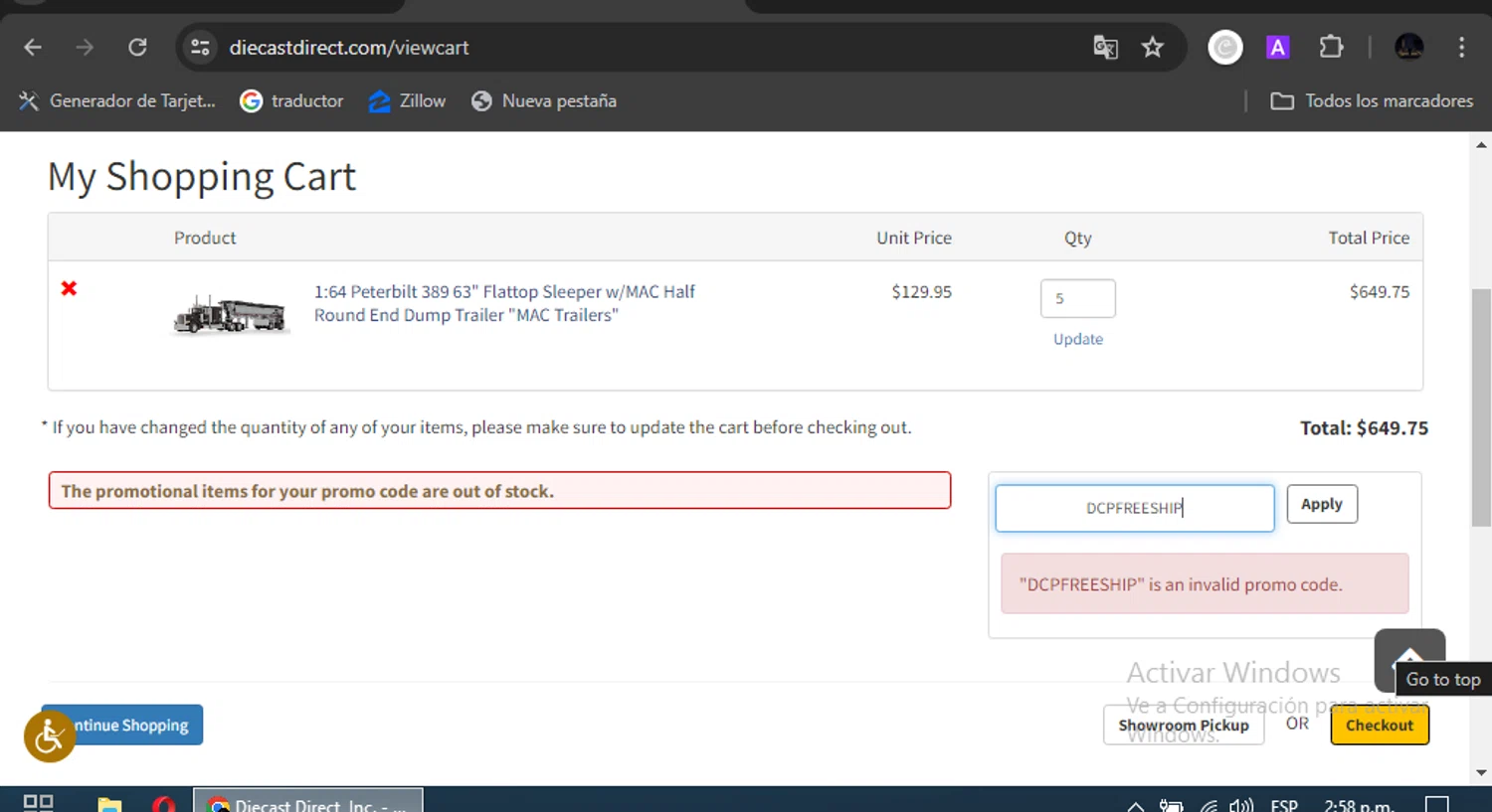 Diecast Direct promo code screenshot showing code DCPFREESHIP applied at Diecast Direct checkout page. Uploaded by SimplyCodes community member CouponSaver4196 on Mar 10, 2025