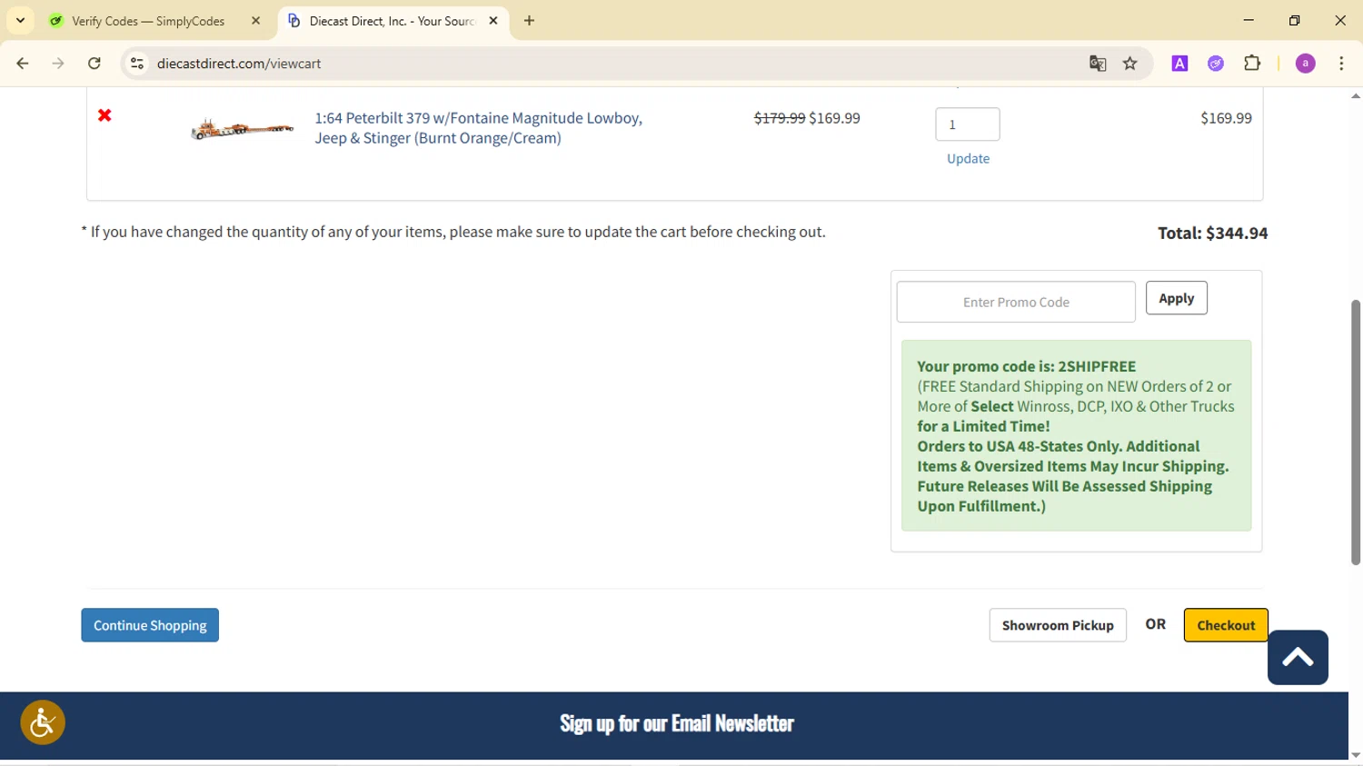 Diecast Direct checkout page showing Diecast Direct promo code box | Screenshot taken by SimplyCodes community member on Sep 24, 2025