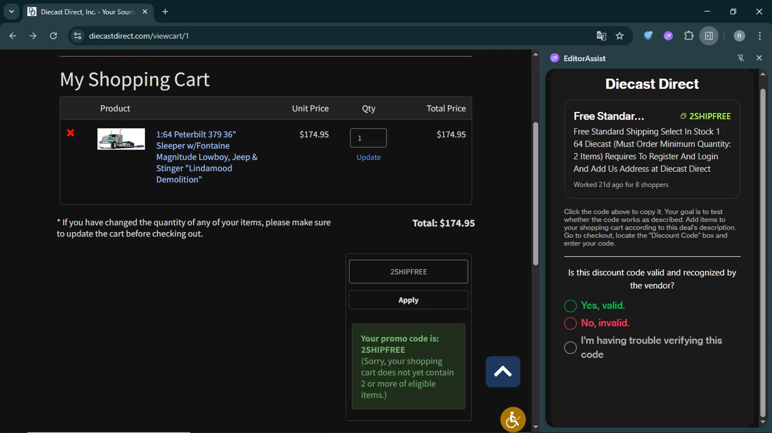 Diecast Direct checkout page showing Diecast Direct promo code box | Screenshot taken by SimplyCodes community member on Oct 15, 2025