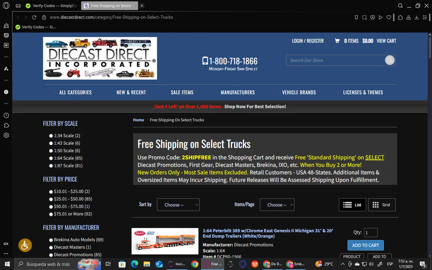 Diecast Direct checkout page showing Diecast Direct promo code box | Screenshot taken by SimplyCodes community member on Jul 1, 2025