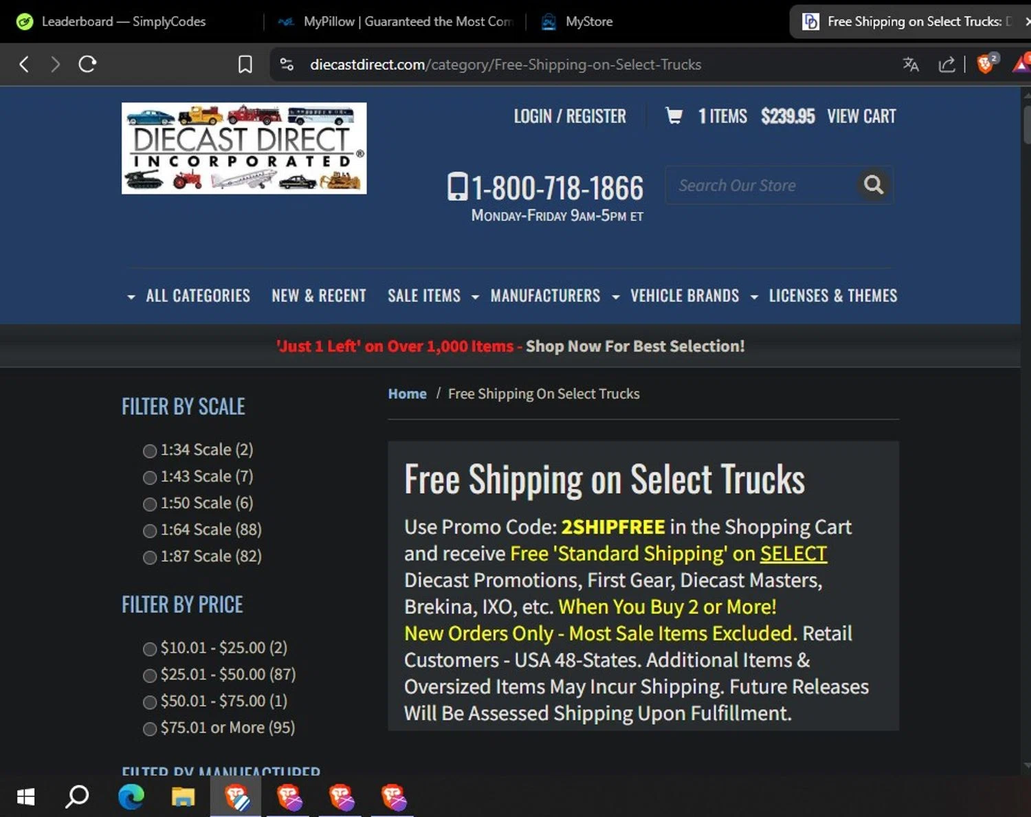 Diecast Direct checkout page showing Diecast Direct promo code box | Screenshot taken by SimplyCodes community member on Jun 2, 2025