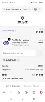 Die Hard Dice coupon verification screenshot