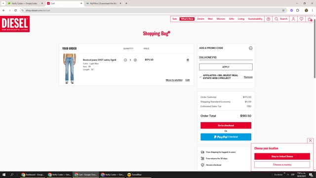 Diesel checkout page showing Diesel promo code box | Screenshot taken by SimplyCodes community member on Jun 30, 2025
