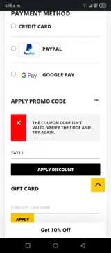 YAY11 coupon verification screenshot