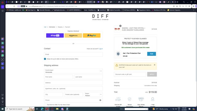 DIFF Eyewear checkout page showing DIFF Eyewear coupon code box | Screenshot taken by SimplyCodes community member on Mar 2, 2024