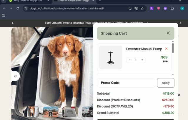 Diggs checkout page showing Diggs promo code box | Screenshot taken by SimplyCodes community member on Aug 8, 2025