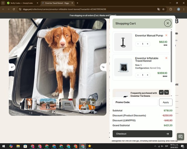 Diggs checkout page showing Diggs promo code box | Screenshot taken by SimplyCodes community member on Aug 20, 2025