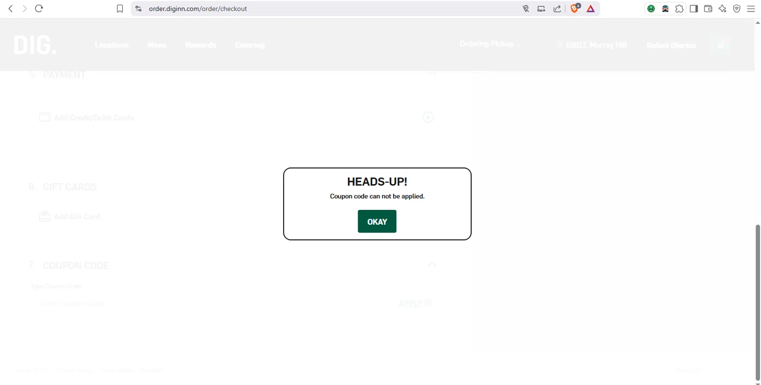 DIG Inn promo code screenshot showing code 30OFF applied at DIG Inn checkout page. Uploaded by SimplyCodes community member dayselis15 on Jun 20, 2025