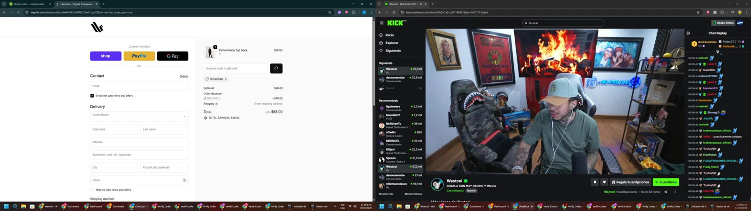 Dignitii Activewear promo code screenshot showing code NOURS10 applied at Dignitii Activewear checkout page. Uploaded by SimplyCodes community member BargainGuardian280 on Oct 15, 2025