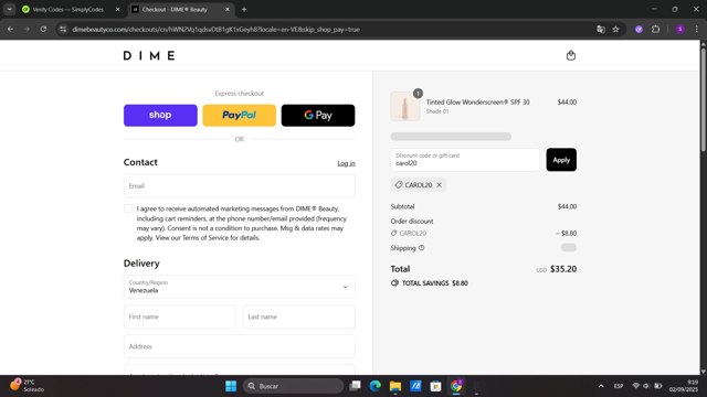 DIME Beauty checkout page showing DIME Beauty coupon code box | Screenshot taken by SimplyCodes community member on Sep 2, 2025