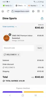 Welcome10 coupon verification screenshot