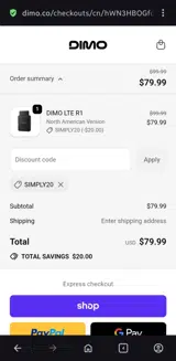 SIMPLY20 coupon verification screenshot