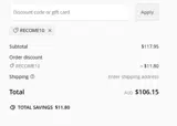Recome10 coupon verification screenshot