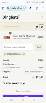 Dingbats Notebooks coupon verification screenshot